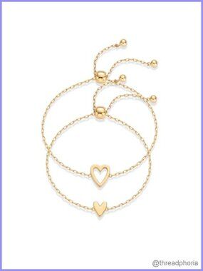 14K Gold Plated Friendship Bracelet Set with Heart Charms
